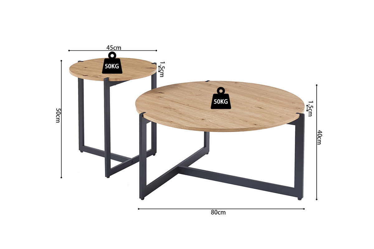 Set van 2 Salontafels 'Pola' Decor Oude eik (1c) - foto 7