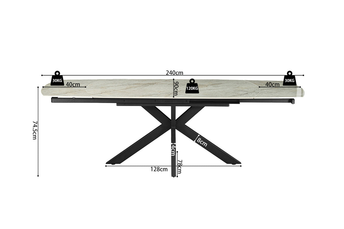 NEW -Uitschuifbare tafel 'Ares' 160-240 cm Deens Ovaal Glanzend Steen Beige (2c) - foto 11