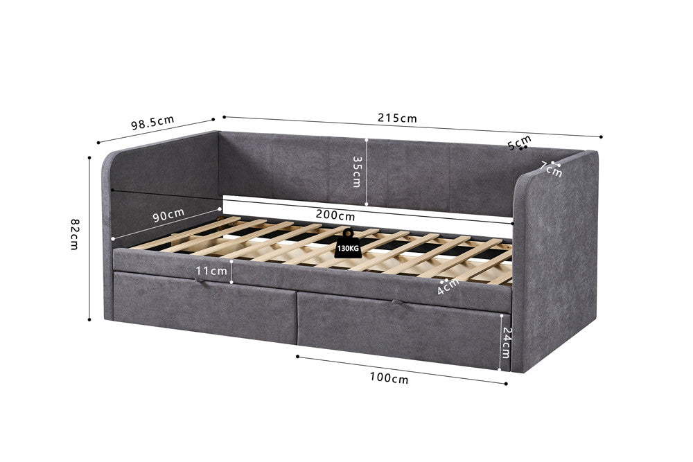 Bed 'Parma' 90x200 met lattenbodem Stof Grijs (2c) - foto 7