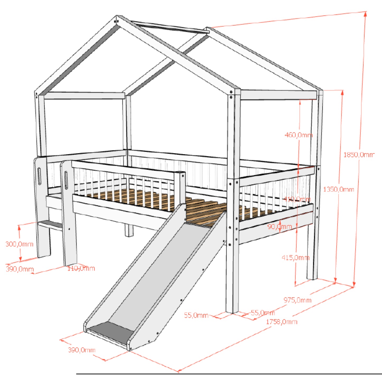 Huisbed met glijbaan Lovelle