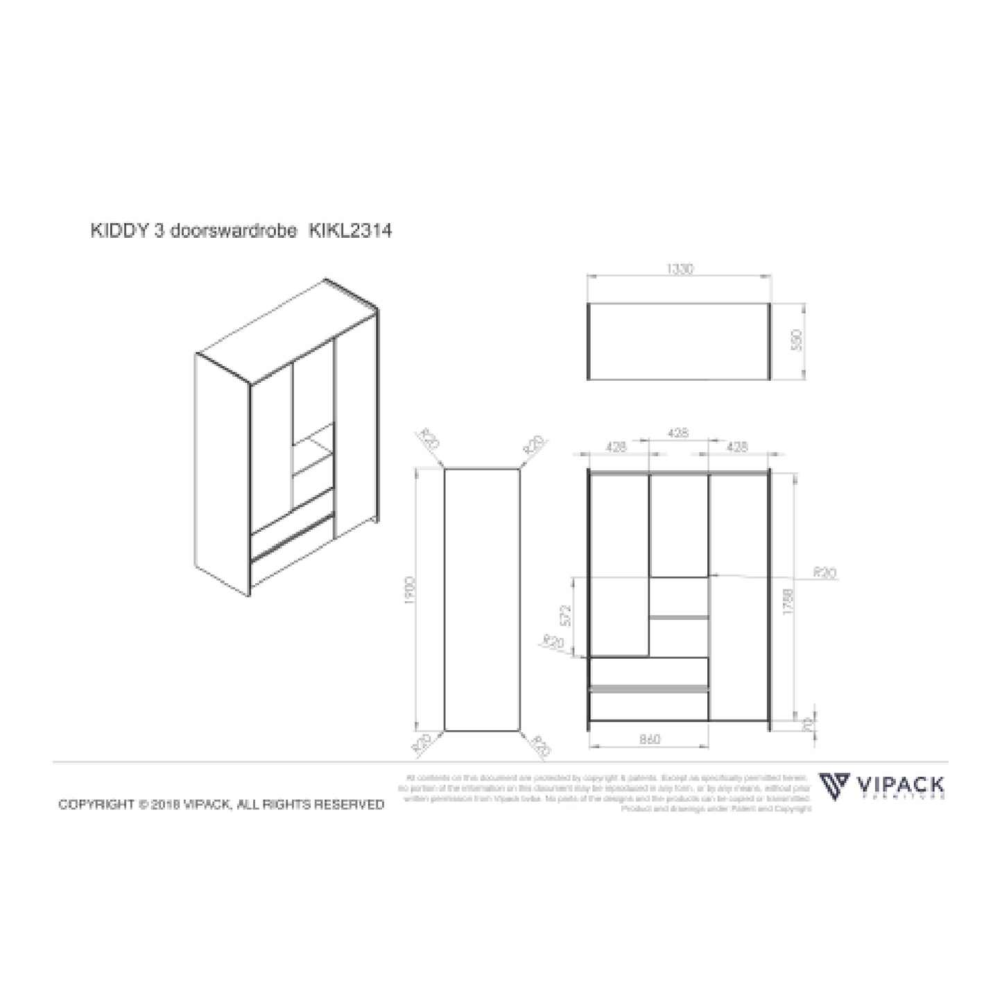 Kleerkast Veluna 3 deurs