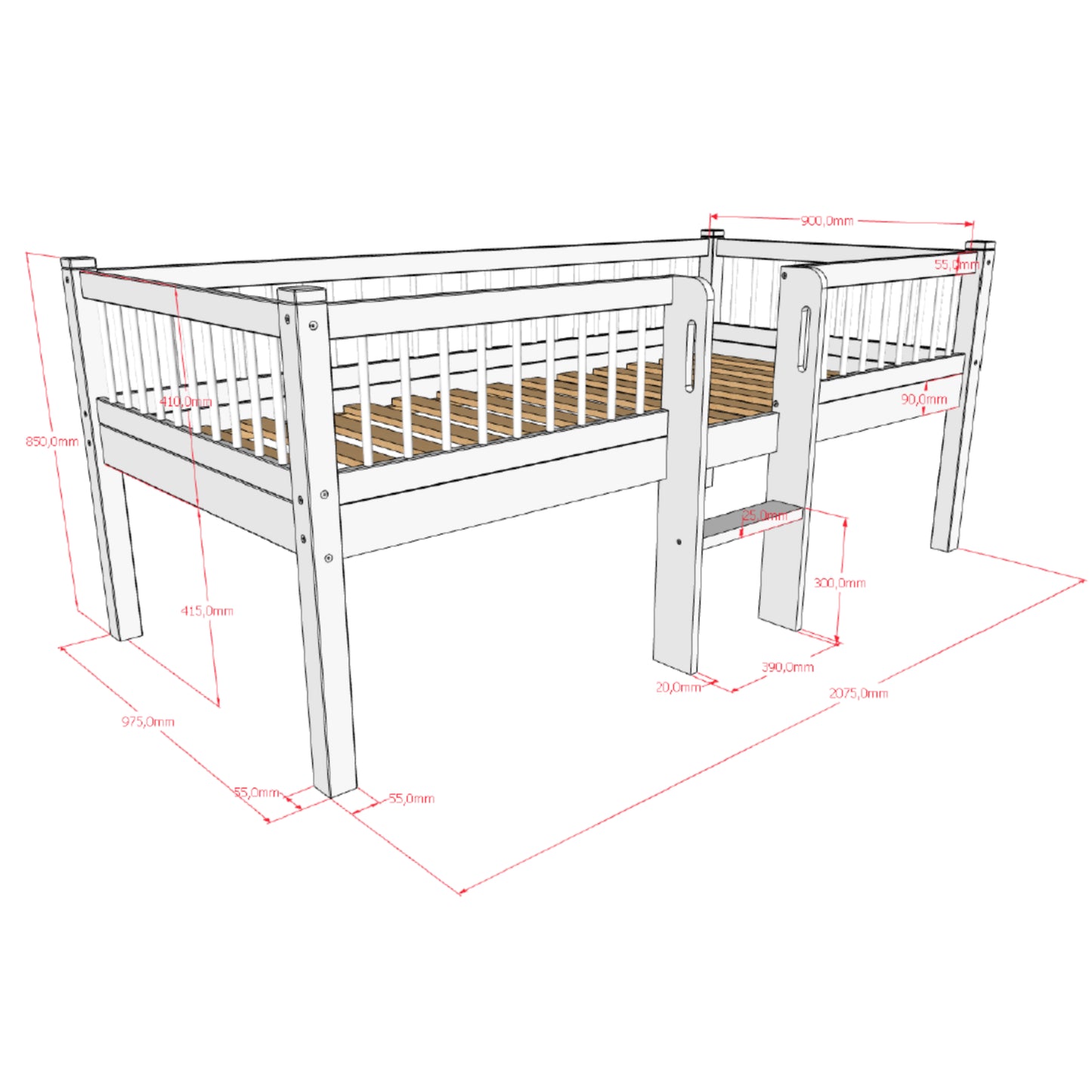 Halfhoogslaper met ladder Lovelle