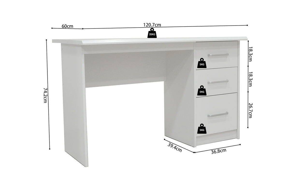 Bureau 'Mateo' 3 lades Wit (1c) - foto 8