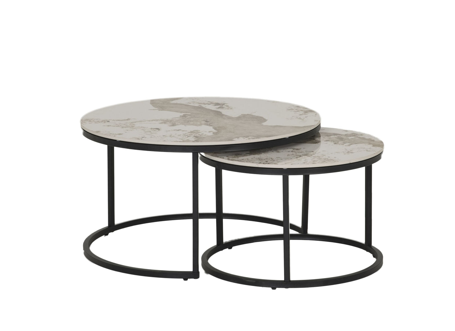 SET VAN 2 RONDE SALONTAFELS MARBLE