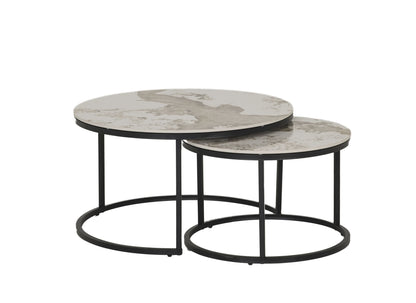 SET VAN 2 RONDE SALONTAFELS MARBLE