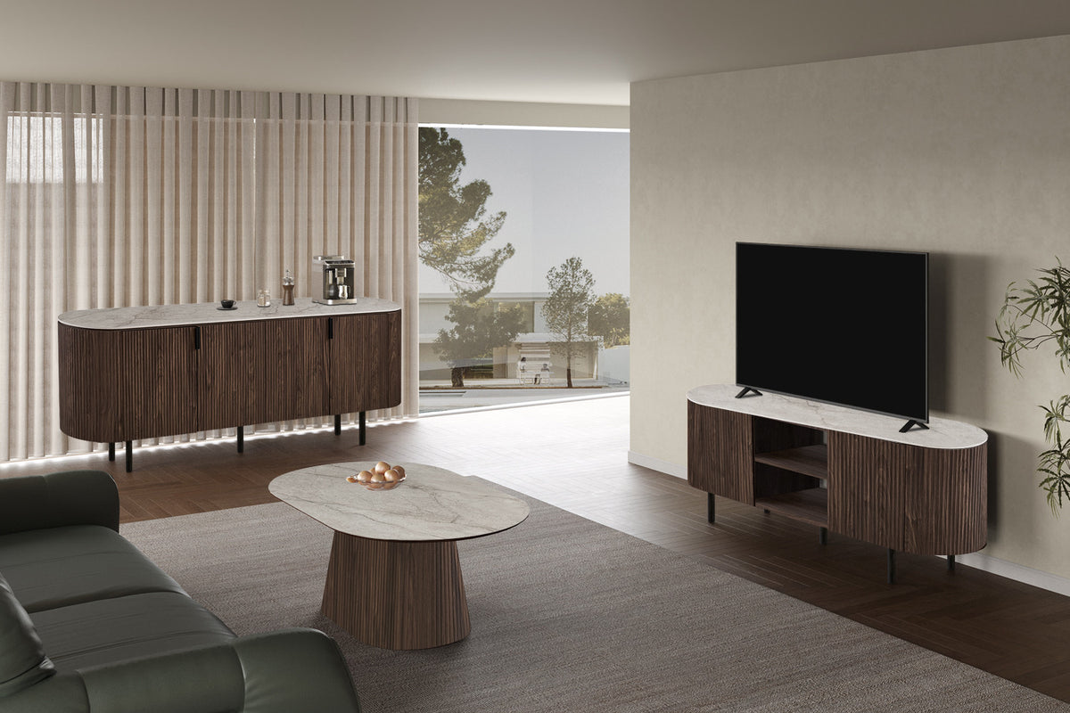 NEW - Dressoir 'Vigo' 200 cm Decor Donkere Eik Shakespear Beige (3c) - foto 2