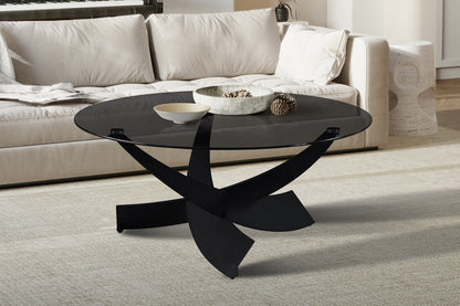 NEW - Salontafel 'Weston' Rond Grijs helder glas (2c)