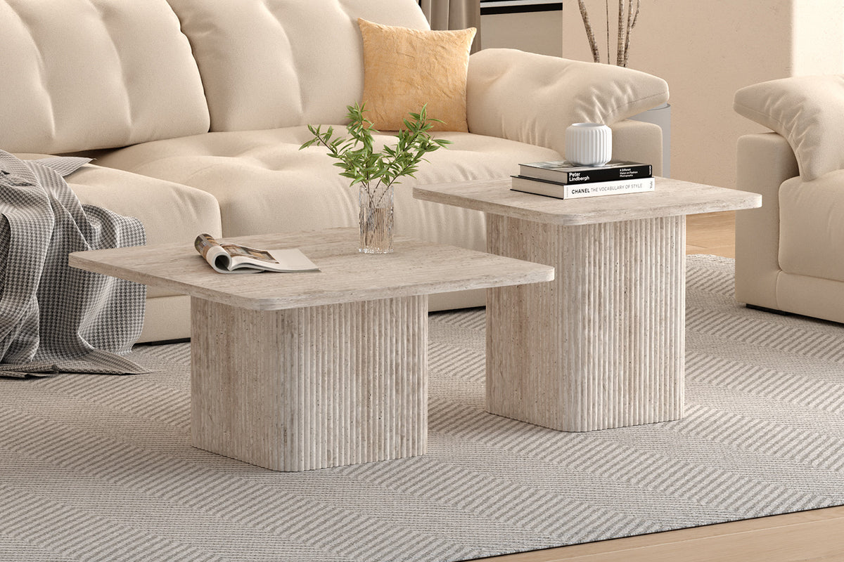 Set van 2 Salontafels 'Bobby' Decor travertin Beige (2c)