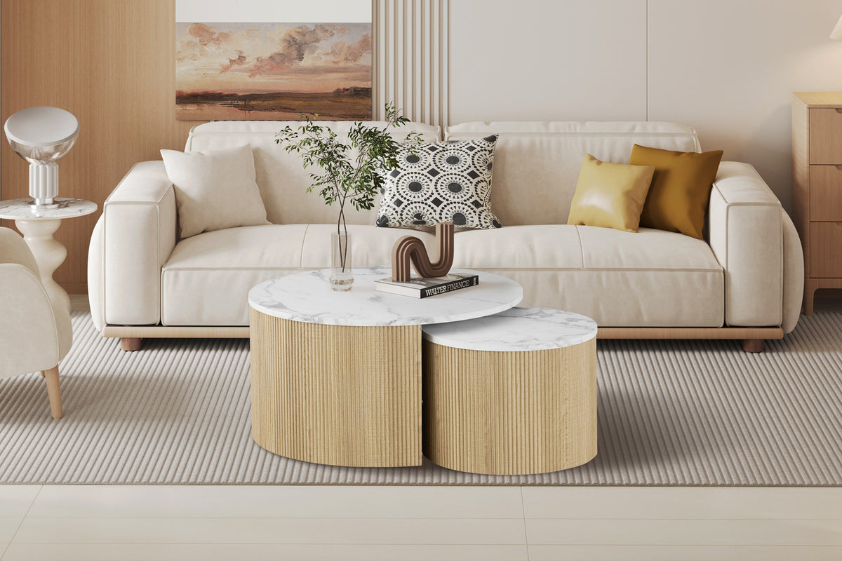 Set Salontafel 'Rowan' Rond Decor Marmer Beige (1c)