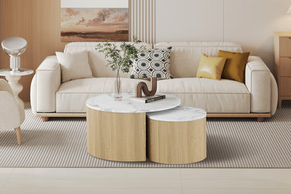 Set Salontafel 'Rowan' Rond Decor Marmer Beige (1c)