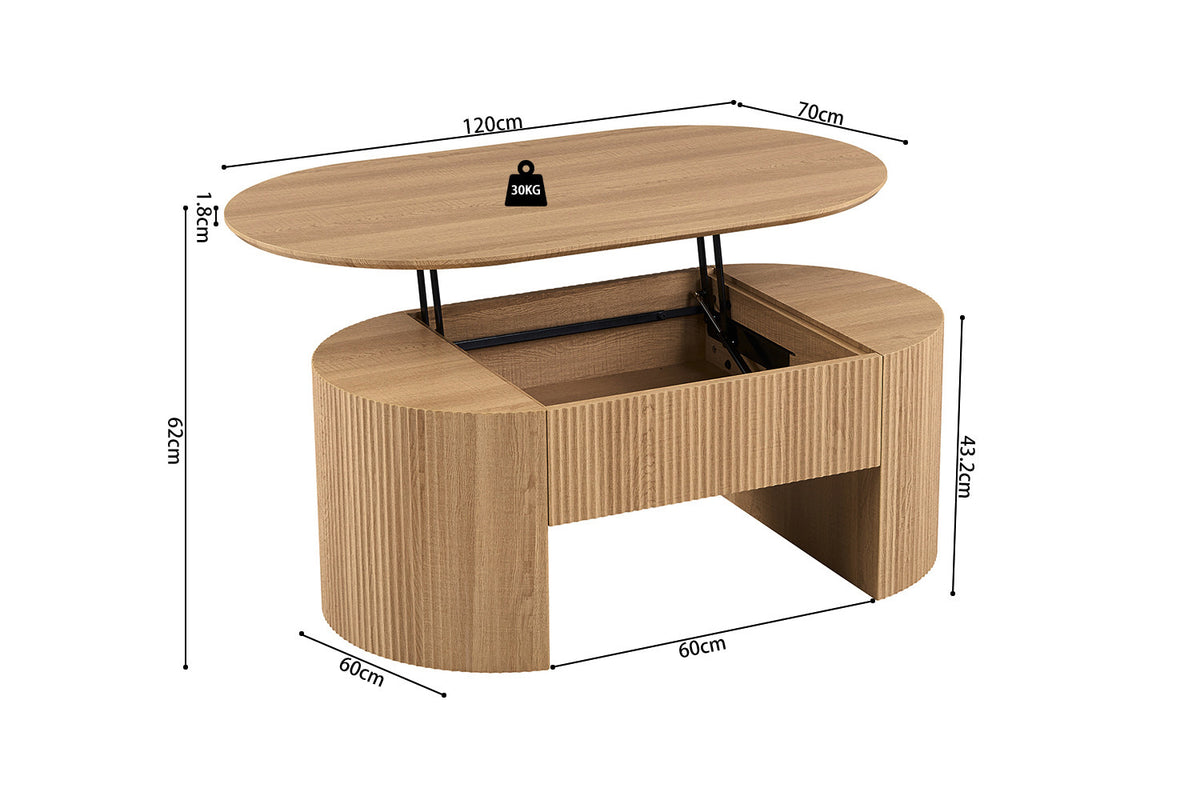 NEW - Salontafel 'Lagos' 120 cm Lift-top Decor Eik Naturel (2c) - foto 13