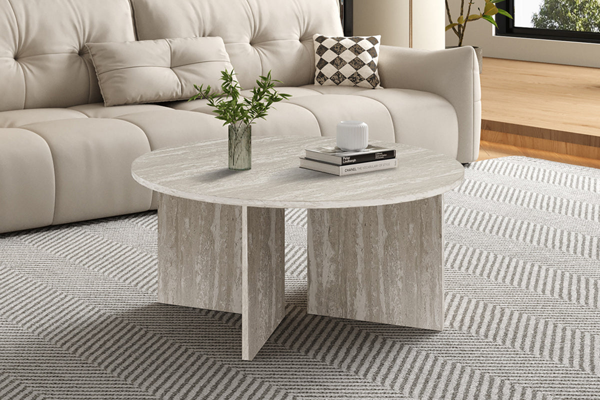 NEW - Salontafel 'Drasir' Rond Decor Travertin Grijs (1c)