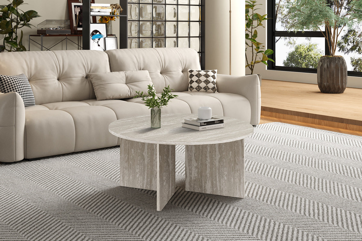 NEW - Salontafel 'Drasir' Rond Decor Travertin Grijs (1c) - foto 2