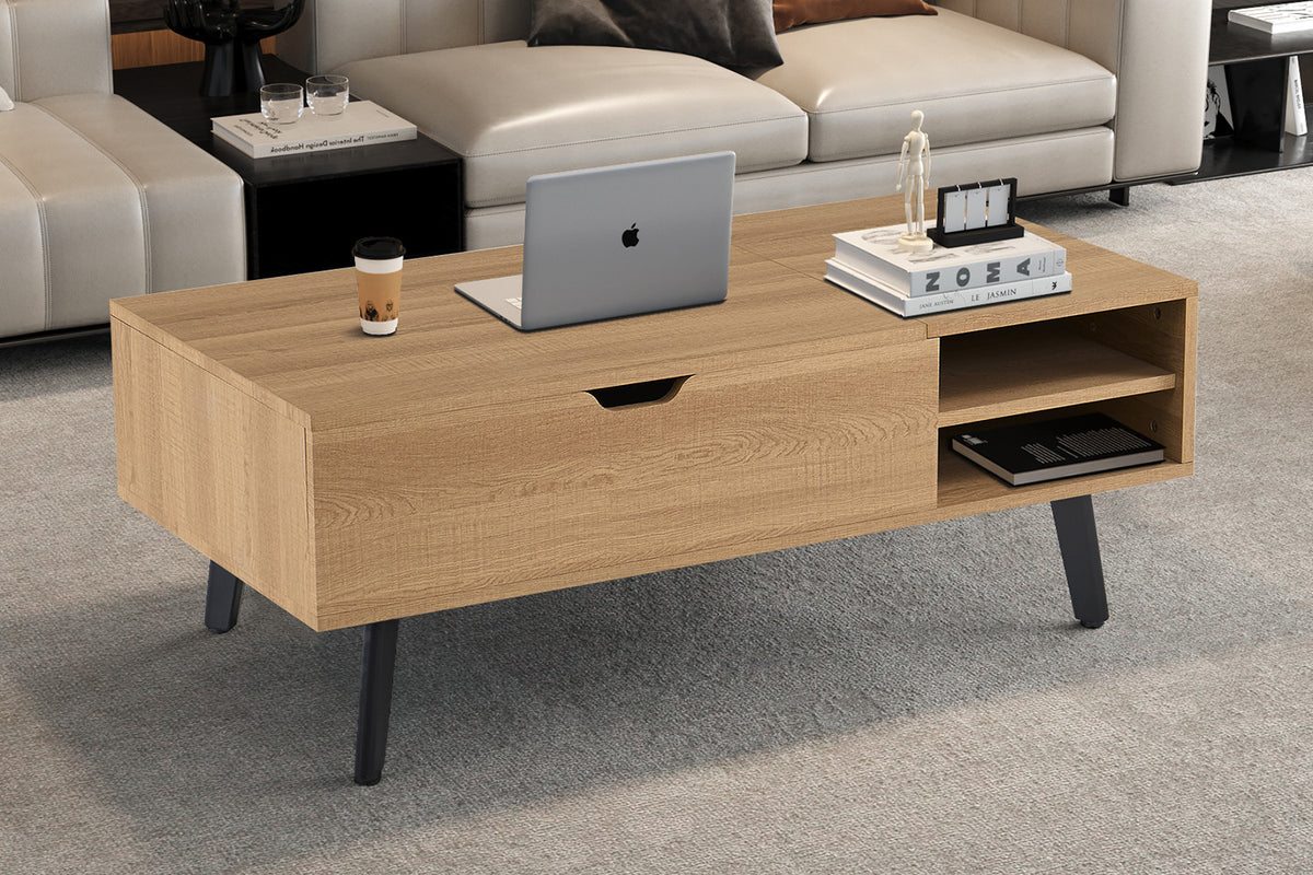 NEW - Salontafel 'Justine' Opklapbare top Decor Eik Naturel (2c)