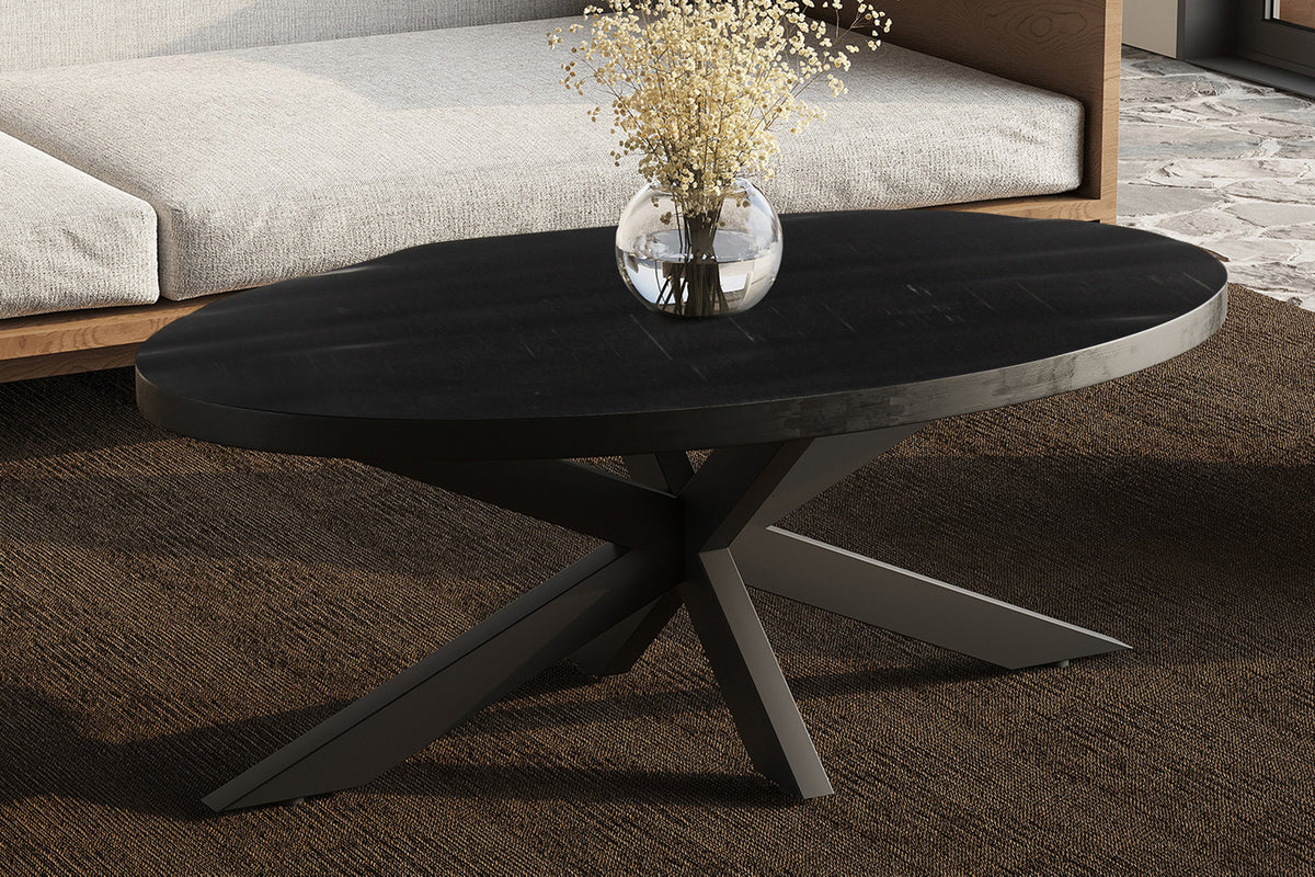 SALE - Salontafel 'Madeira' Ovaal Mango hout zwart (1c)