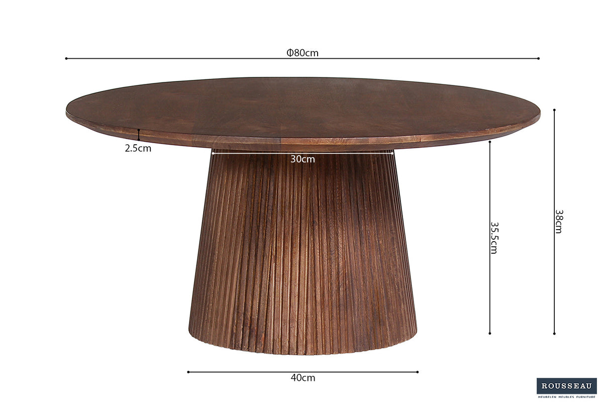 Salontafel 'Miguel' 80 cm Rond Mango hout Lichtbruin (2c) - foto 7