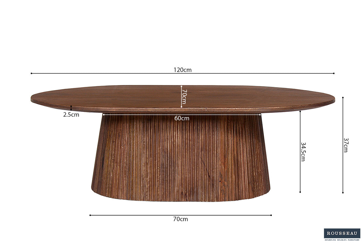 Salontafel 'Miguel' 120 cm Ovaal Mango hout Lichtbruin (2c) - foto 6