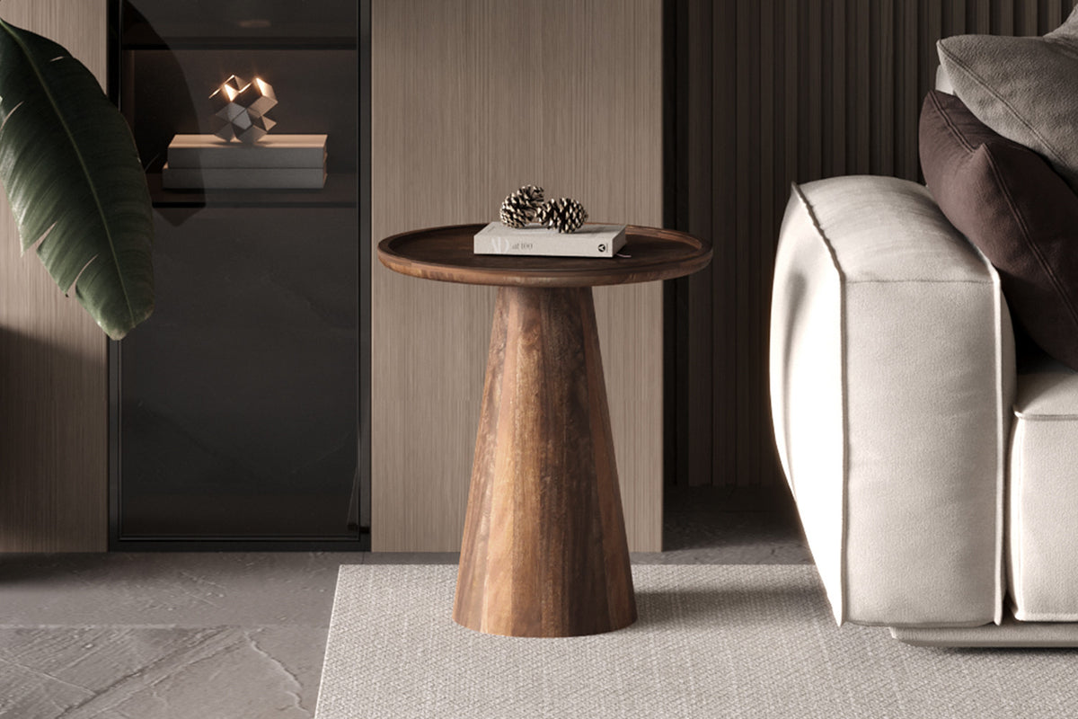 Salontafel 'Jules' 45x50 cm Rond Mango hout Lichtbruin (2c)