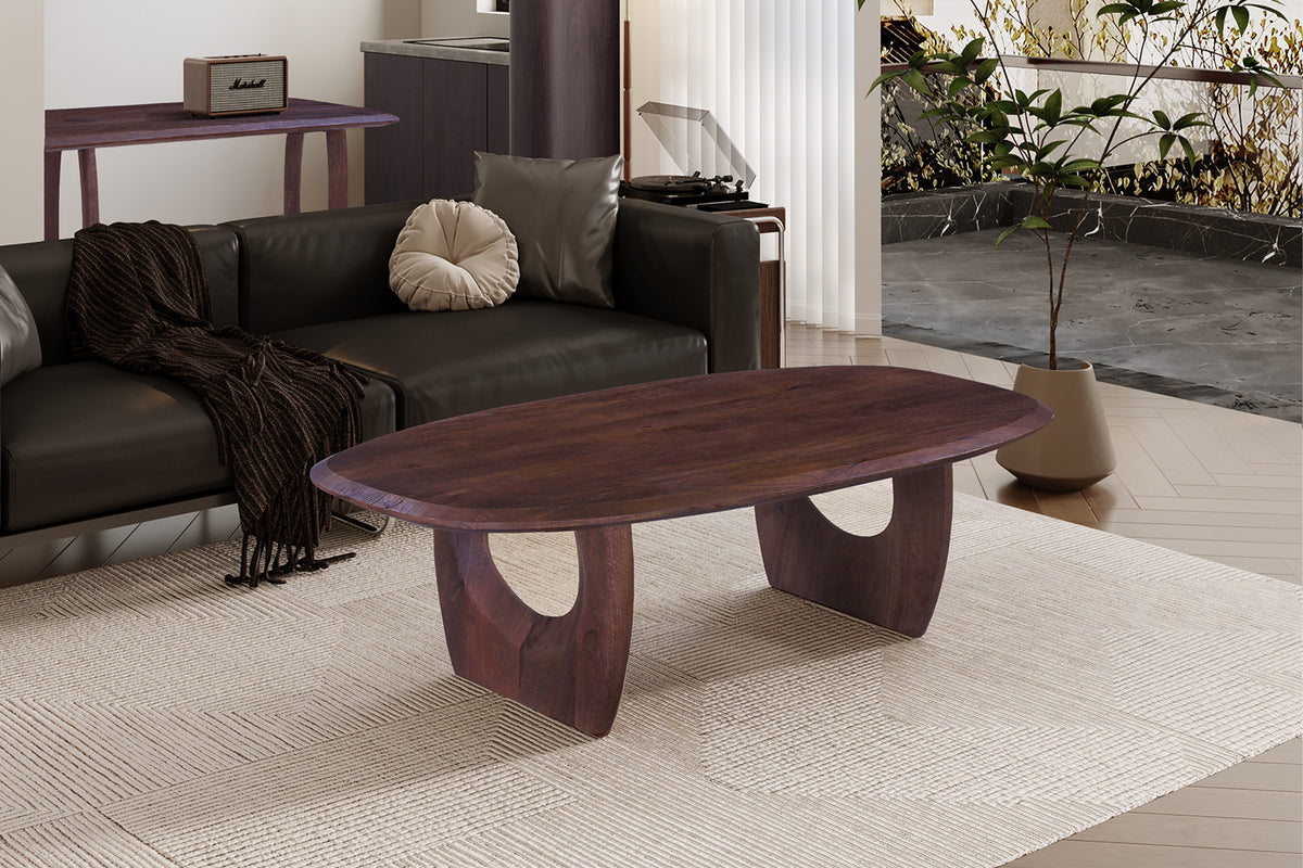NEW - Salontafel 'Braga' Deens Ovaal Mango hout Donkerbruin (1c)