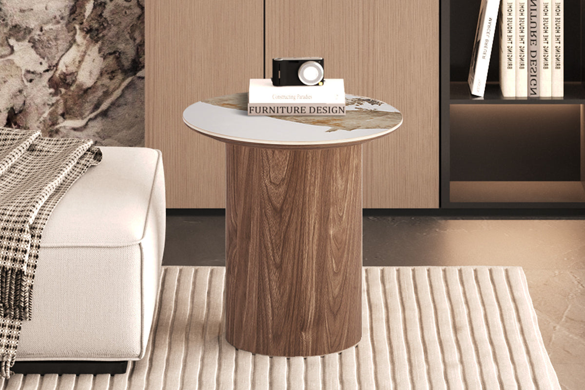 NEW - Bijzettafel 'Evora' 45 cm Rond Glanzend Steen Pandora (2c)