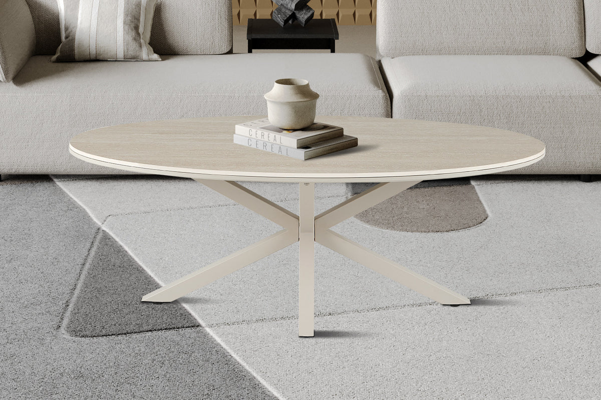 NEW - Salontafel 'Noa' 130x70cm Deens Ovaal Baroque Beige - Grijs voet (2c)