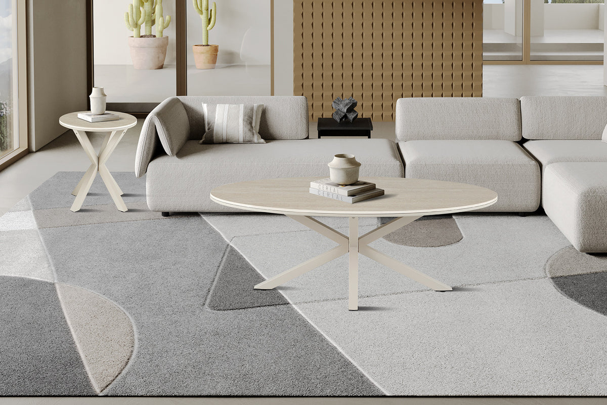 NEW - Salontafel 'Noa' 130x70cm Ovaal Baroque Beige - Grijs voet (2c) - foto 2