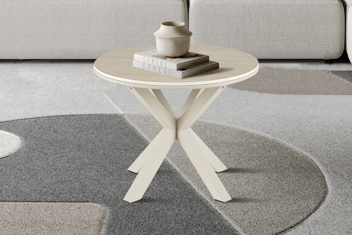 NEW - Salontafel 'Noa' 60cm Rond Baroque Beige - Grijs Voet (2c)