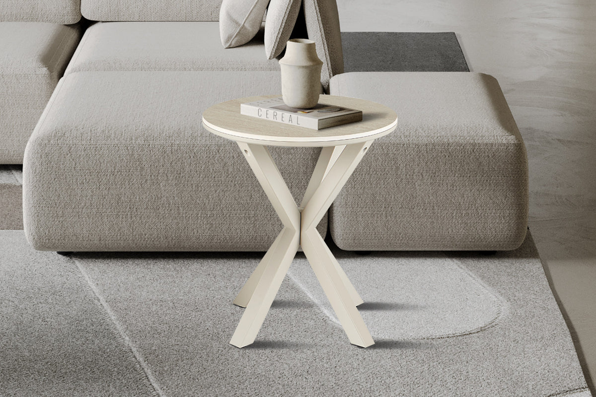 NEW - Salontafel 'Noa' 50cm Rond Baroque Beige - Grijs Voet (2c)