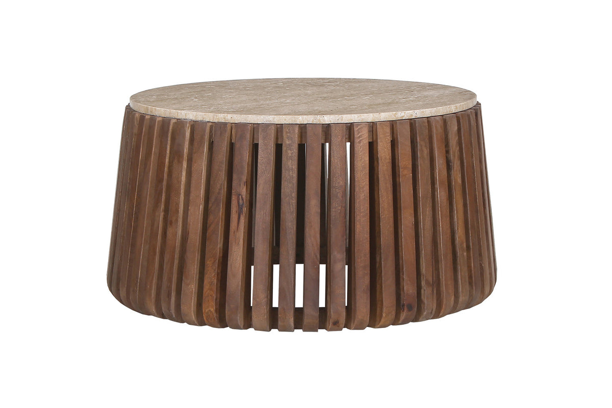 Salontafel 'Luuk' 70 cm Rond Mango hout met Travertin Beige (1c) - foto 4