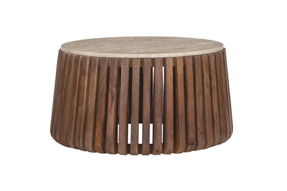 Salontafel 'Luuk' 70 cm Rond Mango hout met Travertin Beige (1c) - foto 4
