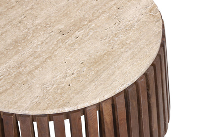 Salontafel 'Luuk' 70 cm Rond Mango hout met Travertin Beige (1c) - foto 5