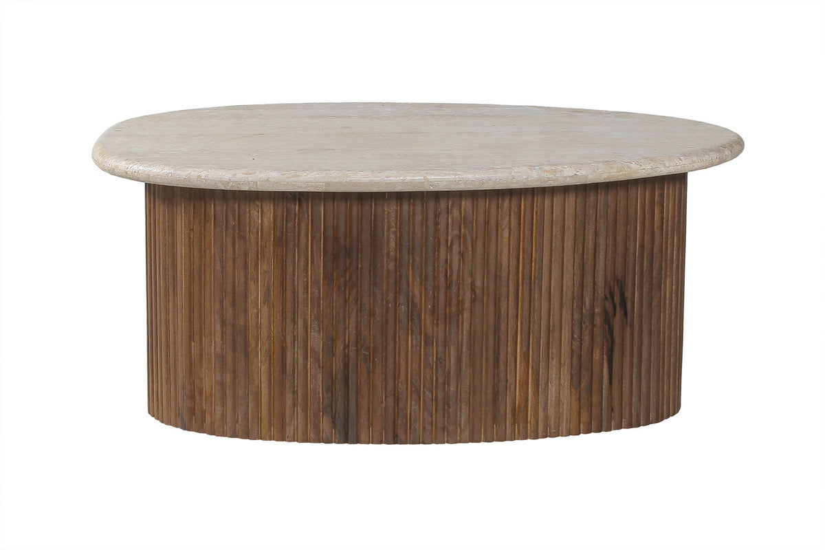 SALE - Salontafel 'Louis' 90 cm Mango hout met Travertin Beige (2c) - foto 3