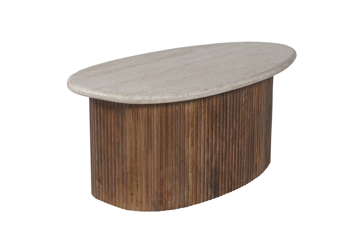 SALE - Salontafel 'Louis' 90 cm Mango hout met Travertin Beige (2c) - foto 5
