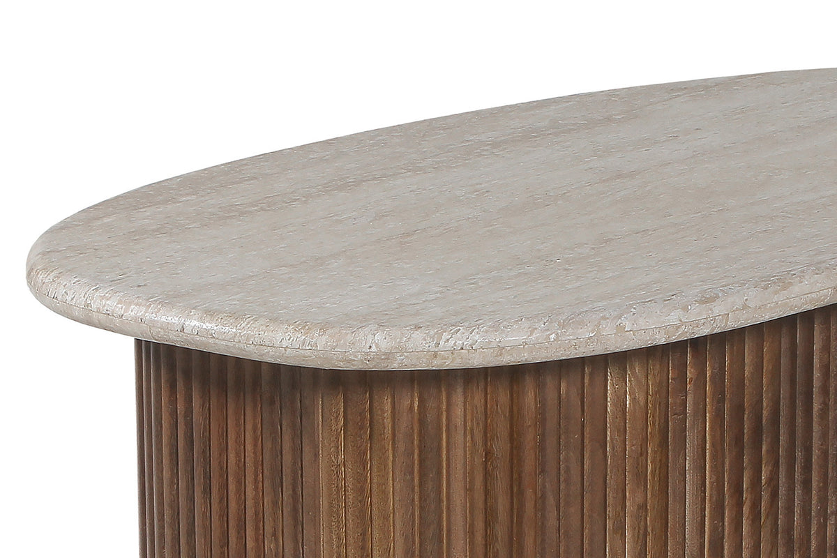 SALE - Salontafel 'Louis' 90 cm Mango hout met Travertin Beige (2c) - foto 6