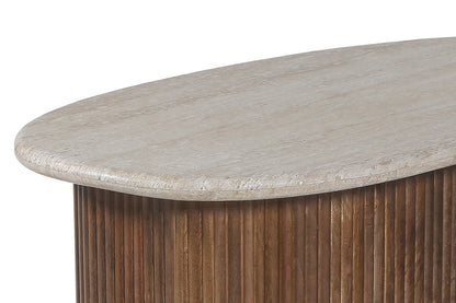 SALE - Salontafel 'Louis' 90 cm Mango hout met Travertin Beige (2c) - foto 6