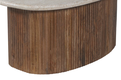 SALE - Salontafel 'Louis' 90 cm Mango hout met Travertin Beige (2c) - foto 7