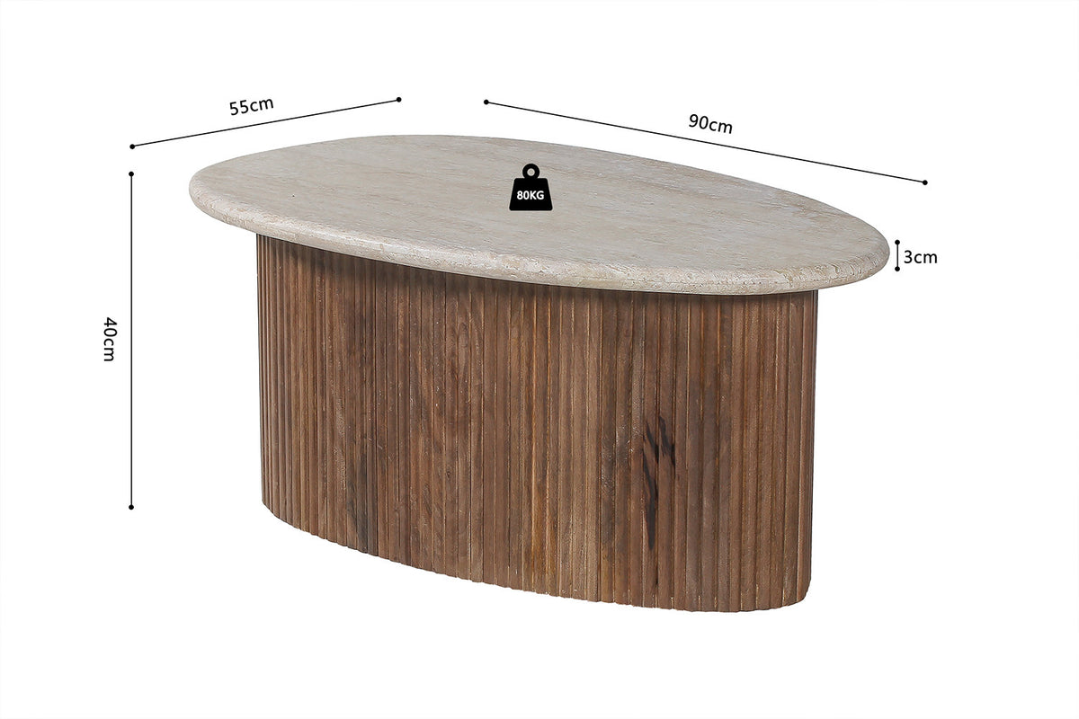 SALE - Salontafel 'Louis' 90 cm Mango hout met Travertin Beige (2c) - foto 8