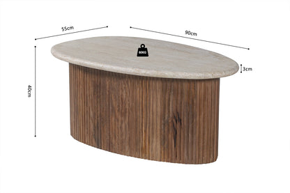 SALE - Salontafel 'Louis' 90 cm Mango hout met Travertin Beige (2c) - foto 8