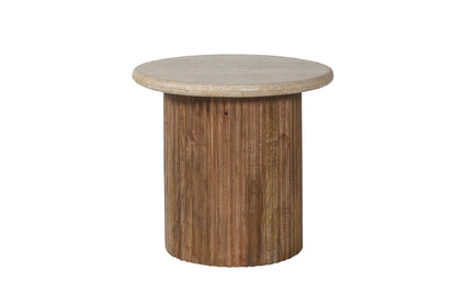 SALE - Bijzettafel 'Louis' 50 cm Mango hout met Travertin Beige (2c) - foto 4