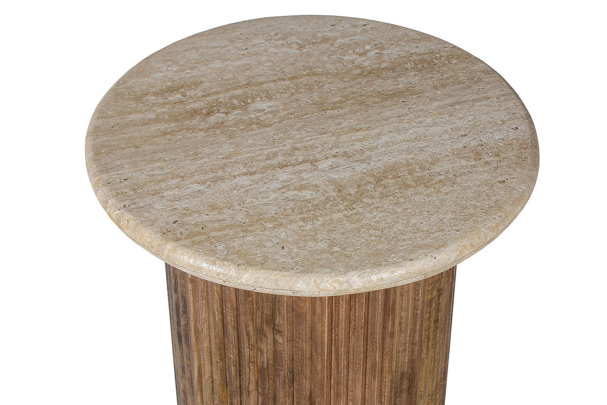 SALE - Bijzettafel 'Louis' 50 cm Mango hout met Travertin Beige (2c) - foto 5