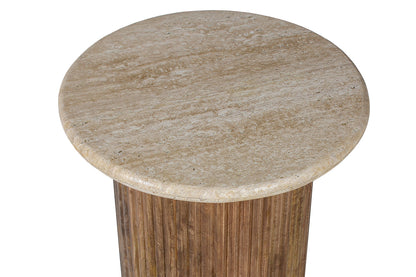 SALE - Bijzettafel 'Louis' 50 cm Mango hout met Travertin Beige (2c) - foto 5