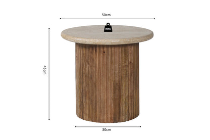 SALE - Bijzettafel 'Louis' 50 cm Mango hout met Travertin Beige (2c) - foto 6