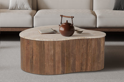 SALE - Salontafel 'Paul' 83 cm Mango hout met Travertin Beige (1c)