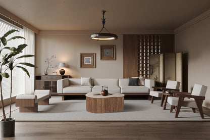 SALE - Salontafel 'Paul' 83 cm Mango hout met Travertin Beige (1c) - foto 2