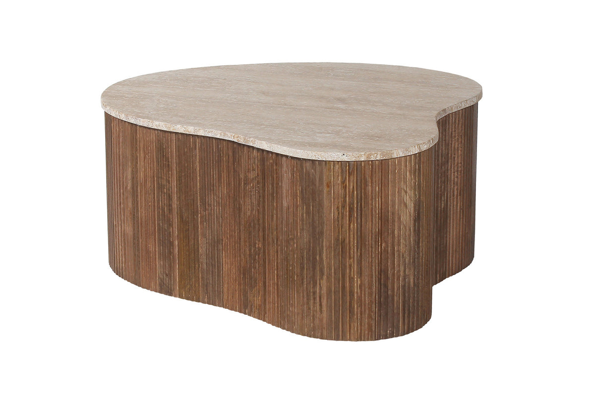 SALE - Salontafel 'Paul' 83 cm Mango hout met Travertin Beige (1c) - foto 4