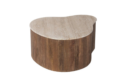 SALE - Salontafel 'Paul' 83 cm Mango hout met Travertin Beige (1c) - foto 5