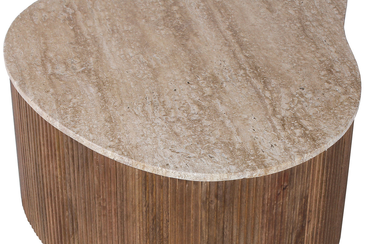 SALE - Salontafel 'Paul' 83 cm Mango hout met Travertin Beige (1c) - foto 6