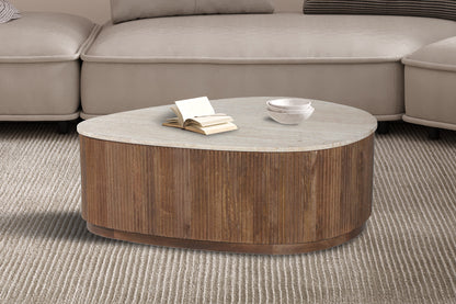 SALE - Salontafel 'Nolan' 100 cm Mango hout met Travertin Beige (1c)