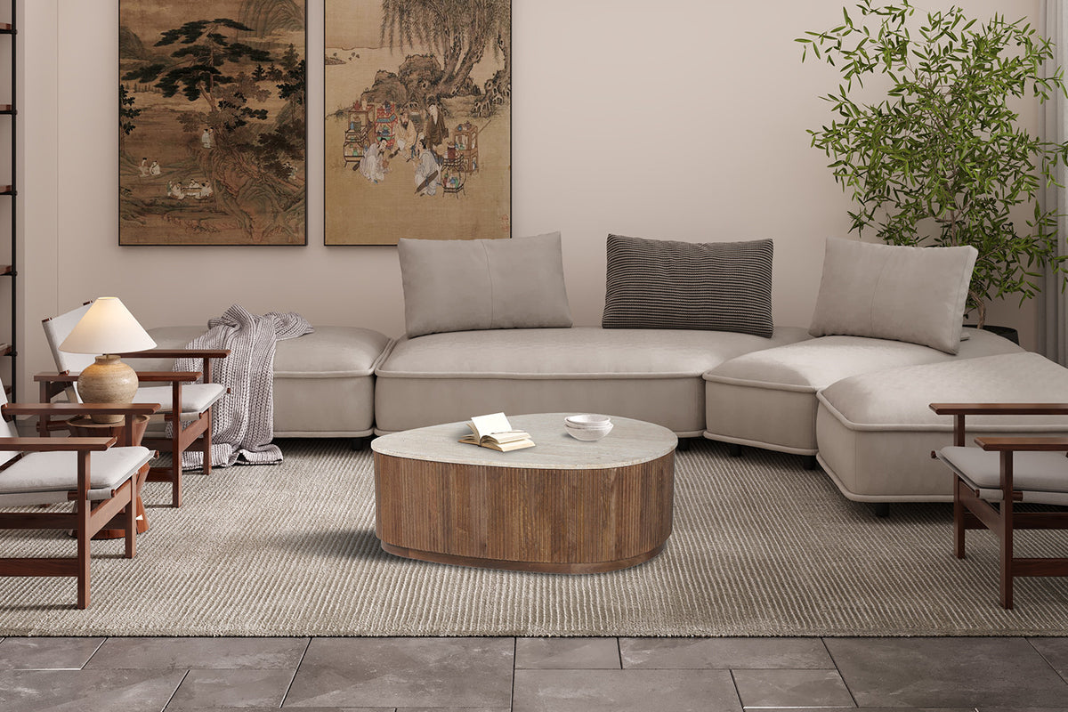 SALE - Salontafel 'Nolan' 100 cm Mango hout met Travertin Beige (1c) - foto 2