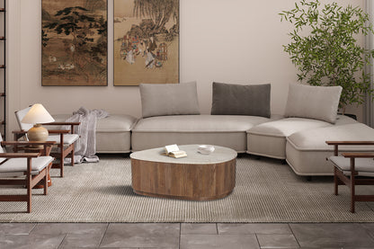 SALE - Salontafel 'Nolan' 100 cm Mango hout met Travertin Beige (1c) - foto 2